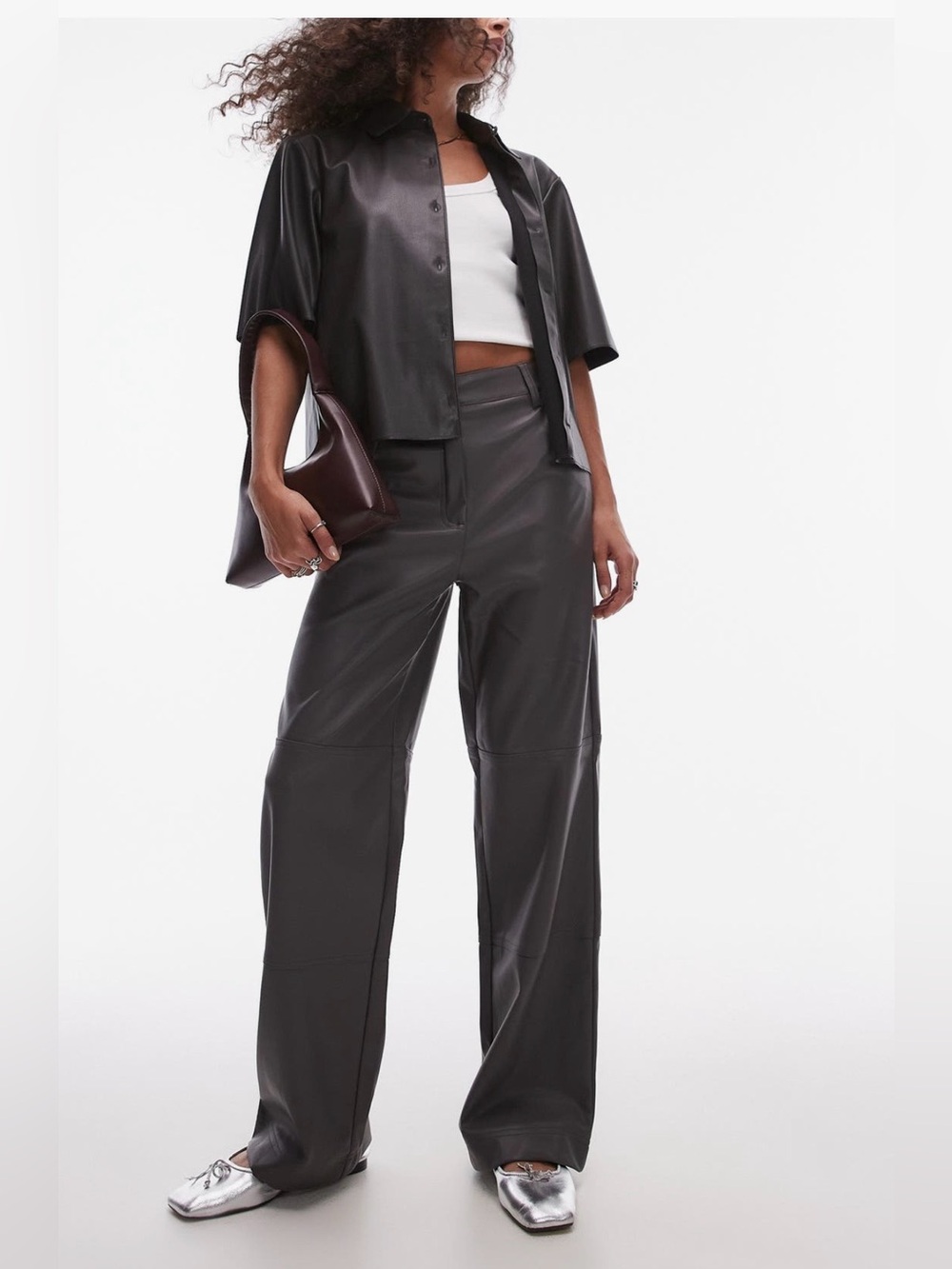 Topshop Gray Faux Leather Straight Leg Pants US 4